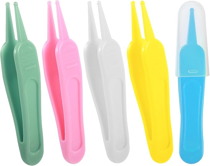 5 Pcs Nose Cleaning Tweezers, 5 Colors Baby Nose Picker with Round Plastic Head for Babys Care Comfortable Effective Noses Picker Tool Baby for Cleaning Ear Canals Nasal Umbilical Dirt