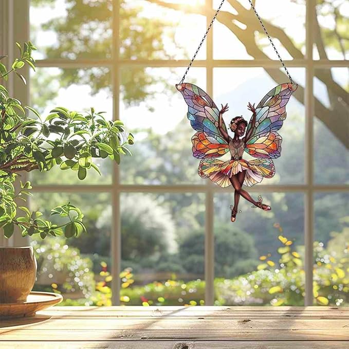 Acrylic Fairy Window Hanging; Black Christmas Decor, Home Wall Room Hanging Decor, Gift for Fairy Lovers