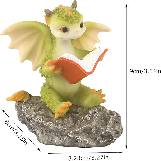 Dragon Figurine Ornament Design Accessories Desktop (Dragon Reading On a Stone)