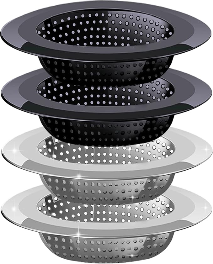 Kitchen Sink Drain Strainer, 4 Pack Stainless Steel and Black Mesh Sink Strainer