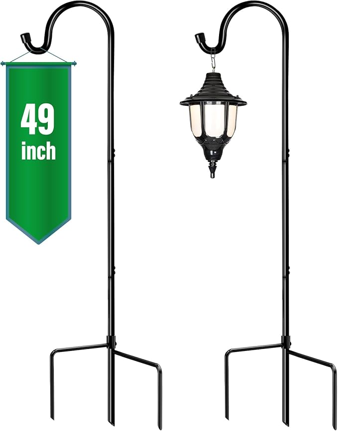 GOFORWILD Shepherd Hooks 2 Pack Adjustable, 49 inches Tall, Premium Metal Garden Hook for Outdoor, Hanging Plant, Solar Lights, Lanterns, Bird Feeders, and Wedding Decor, 7013