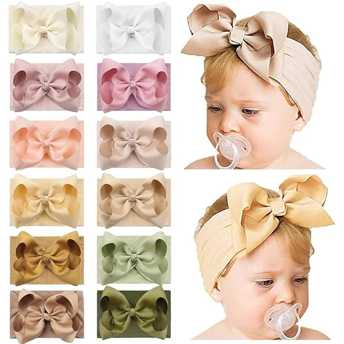 Yxiang 12PCS 6" Baby Headband Bows, Soft Nylon Hairbands Cute Big Bow Super Elastic Headband for Baby Girls Newborn Infant Toddlers