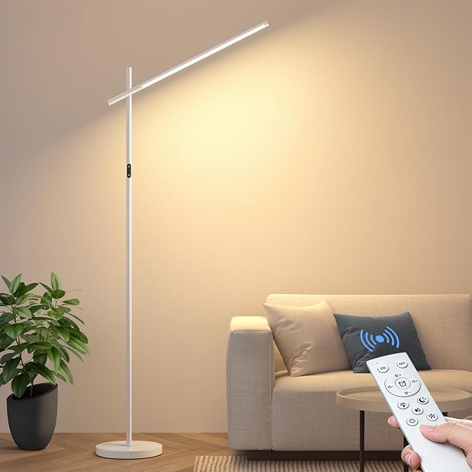 LED Corner Floor Lamp, 360°Rotating Head, Super Bright 1800LM Dimmable Minimalist Floor Lamps with Remote Control,3000K-6000K Modern Corner Light,67" Tall Standing Lamp for Living Room,Office - White