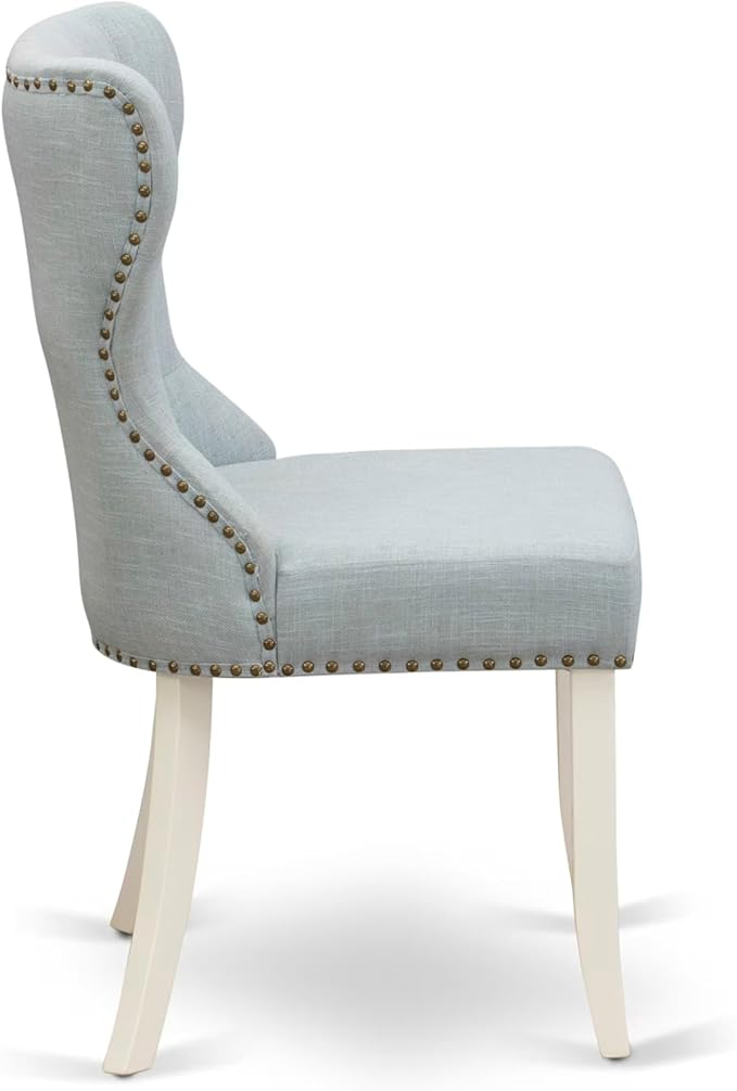 East West Furniture V077SI215-6 6 Piece Dining Table Set Contains a Rectangle Dining Room Table with V-Legs and 4 Baby Blue Linen Fabric Parson Chairs with a Bench, 40x72 Inch, Multi-Color