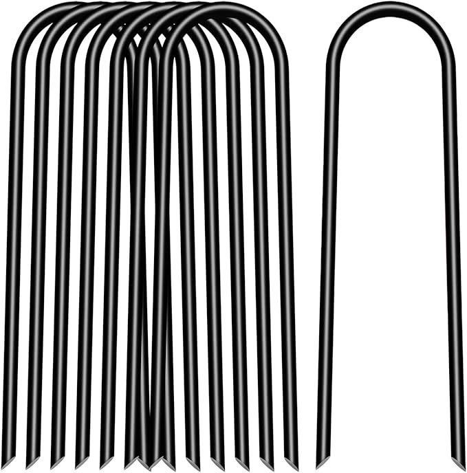 8 inch 20 Pack U Shape Black Garden Stakes,11 Gauge Garden Pins,U-Shaped Tent Stakes,Galvanized Landscape Staples for Yard Lawn,Tube, Landscape Fabrics,Irrigation Hose and Weed Barriers