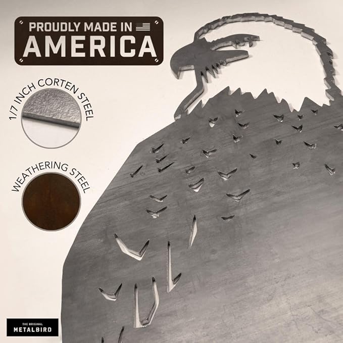 METALBIRD - Bald Eagle - Outdoor Tree Ornaments in Corten Steel - Metal Art Proudly Made in The USA