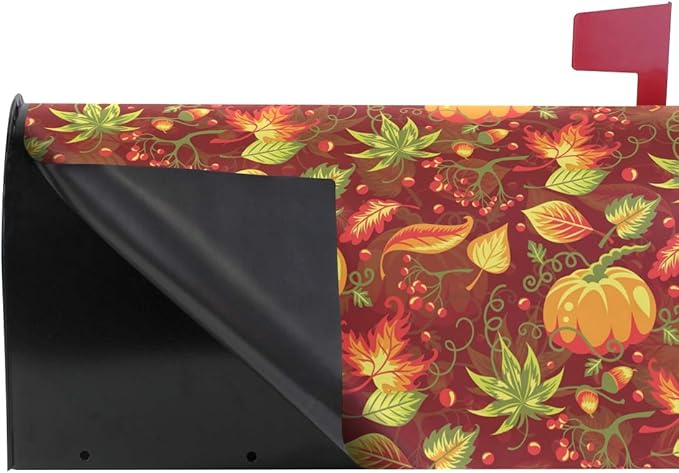 WOOR Autumn with Pumpkin Fall Leaves Magnetic Thanksgiving Mailbox Cover MailWraps Garden Yard Home Decor for Outside Oversized-25.5" x20.8"