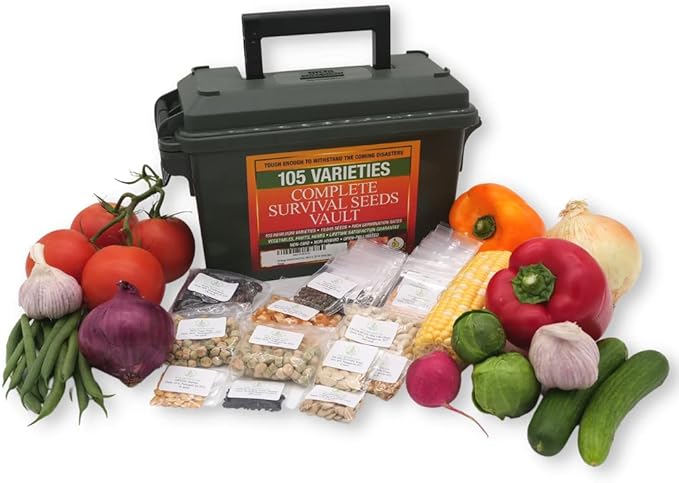 Survival Garden Heirloom Seeds Non GMO - 105 Varieties of Herb, Fruit and Vegetable Seeds for Planting Home Garden Plus Seed Storage Organizer Vault - Non Hybrid Open Pollinated by Grow For It