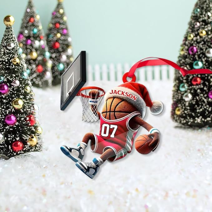 Custom Basketball Christmas Ornaments 2025, Custom Name Basketball Acrylic Christmas Tree Decorations, 2D Flat Baller Ornaments for Tree 07
