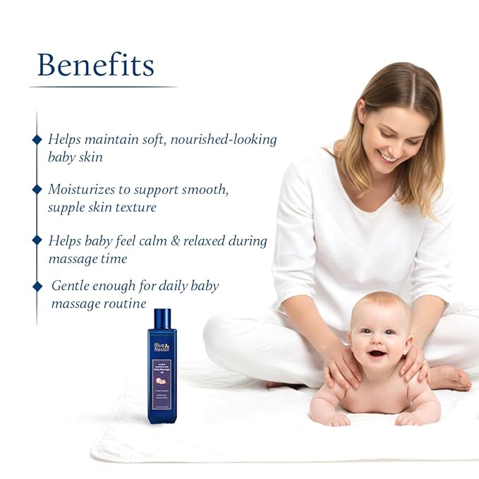 Blue Nectar Ayurveda Gentle Baby Oil for Newborn Skin Care -Moisturizing Baby Massage Oil for Dry Skin Moisturizer |Soothing with 100% Natural Coconut Oil & Organic Ghee (13 Herbs, 6.76 Fl Oz)