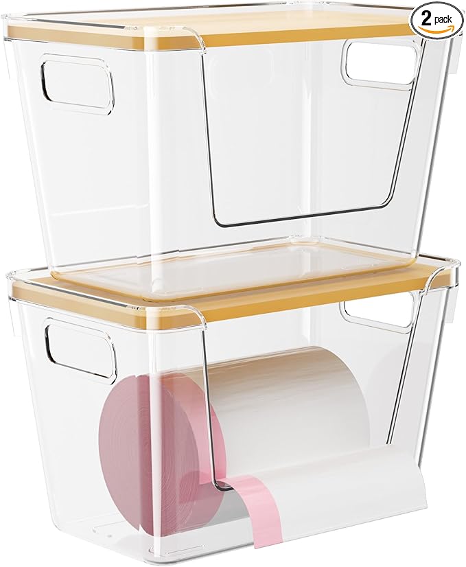 Delamu Acrylic Trash Bag Holder, 2 Pack Stackable Garbage Holder