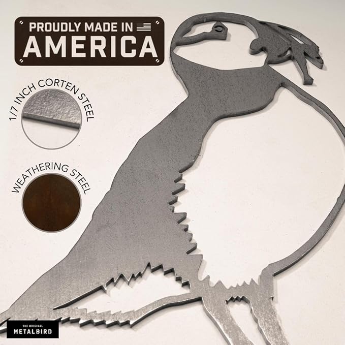 METALBIRD - Puffin - Outdoor Tree Ornaments in Corten Steel - Metal Art Proudly Made in The USA