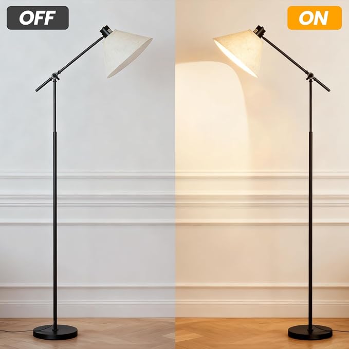 Remote Floor Lamp for Living Room and Bedroom - Modern Tall Standing Lamps with Led Bulb and Dimmable Light - Black Arc Stand Lights with Shade for Home Decor, Office, Reading and Corner