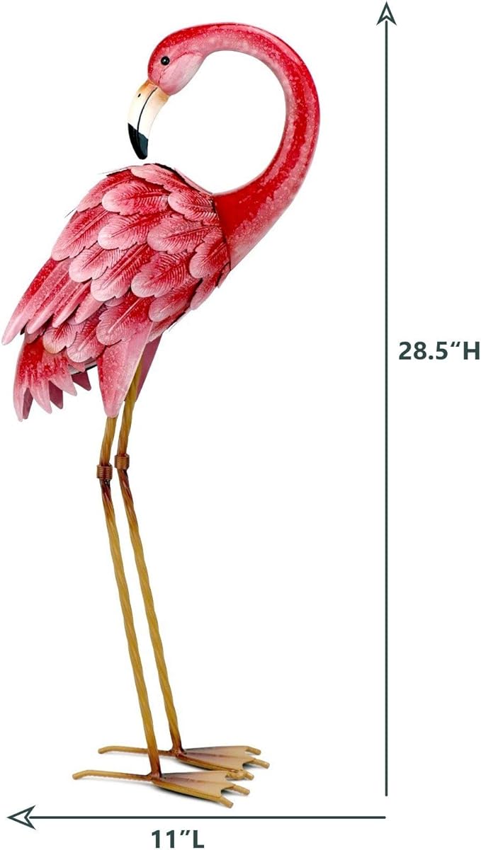 Shorayn Garden Statues Flamingo Sculptures Metal Yard Art, Pink Bird Art Outdoor Backyard Decor Patio Lawn Porch Ornament Flamingo Yard Decoration