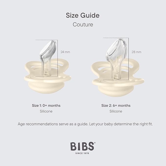 BIBS Pacifiers - Couture Collection | BPA-Free Anatomical Nipple | Silicone | Made in Denmark | Set of 2 Ivory/Sage Color Premium Soothers | Size 0-6 Months