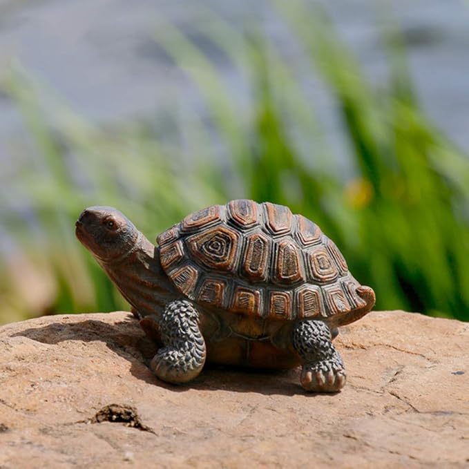 Danmu Polyresin Tortoise Statue - Outdoor Statue, Garden Ornament for Home and Fairy Garden Decor (5.1" x 4.3" x 2.3")