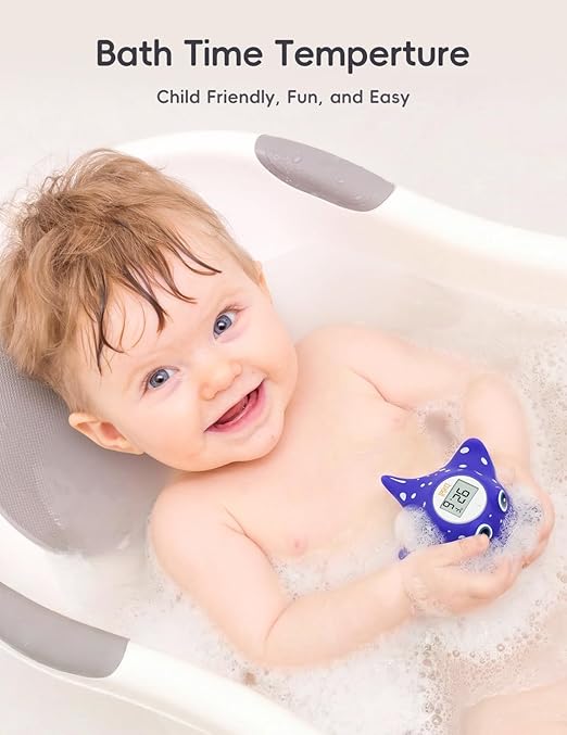 b&h Baby Bath Thermometer - Instant Read Digital Thermometer for Infant Bathtub and Room, Measure Newborn Water Temperature, Safe Toddlers Tub Time Floating Toy - Manta Ray