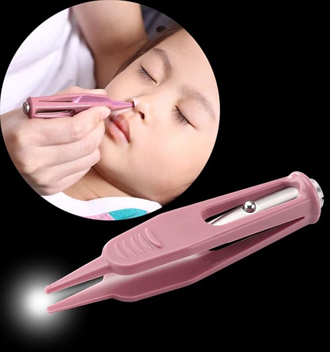 Infant Nose Cleaning Tweezer with LED Light Round-Head Safe and Effective Clip Care Ear Nose Navel Clean Tool Nipper Plier Pincet Forceps for Relieves Stuffy Nose