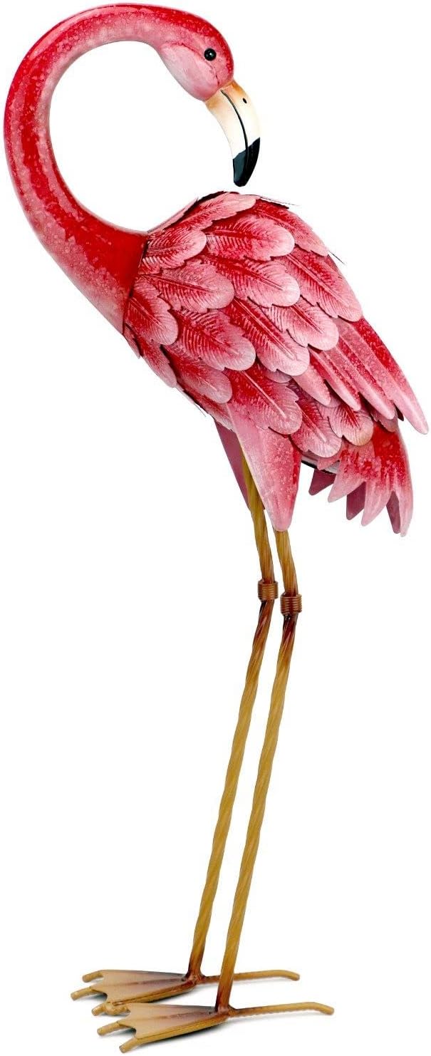 Shorayn Garden Statues Flamingo Sculptures Metal Yard Art, Pink Bird Art Outdoor Backyard Decor Patio Lawn Porch Ornament Flamingo Yard Decoration