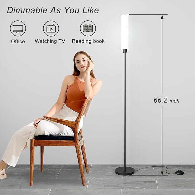 Nukanu Floor Lamp with Remote Control,Bright Floor Lamps for Living Room/Bedroom/Office, Stepless Adjustable 3000K-6000K Colors and 10-100% Brightness,Standing Light with Foot Switch (Black)