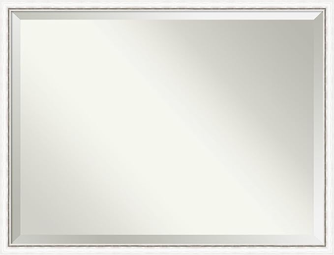 Amanti Art White Bathroom Mirror for Over Sink, 32x42 Morgan White Silver Rectangle Vanity Mirror, X-Large Modern Contemporary Wood Frame, Hangs Horizonally and Vertically, Bathroom Wall Decor from WI