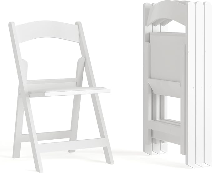 Flash Furniture Hercules Series Folding Chair - White Resin - Set of 4 800LB Weight Capacity Comfortable Event Chair - Light Weight Folding Chair