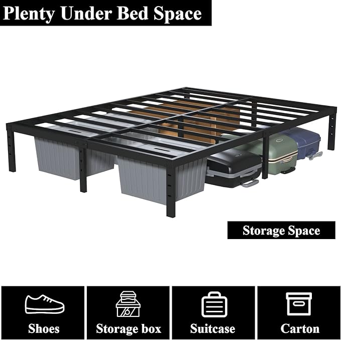 Full Bed Frame No Box Spring Needed, 14 Inch Heavy Duty Metal Platform Bed Frame Full Size with Storage, 2500lbs Steel Slats Support, Easy Assembly, Black