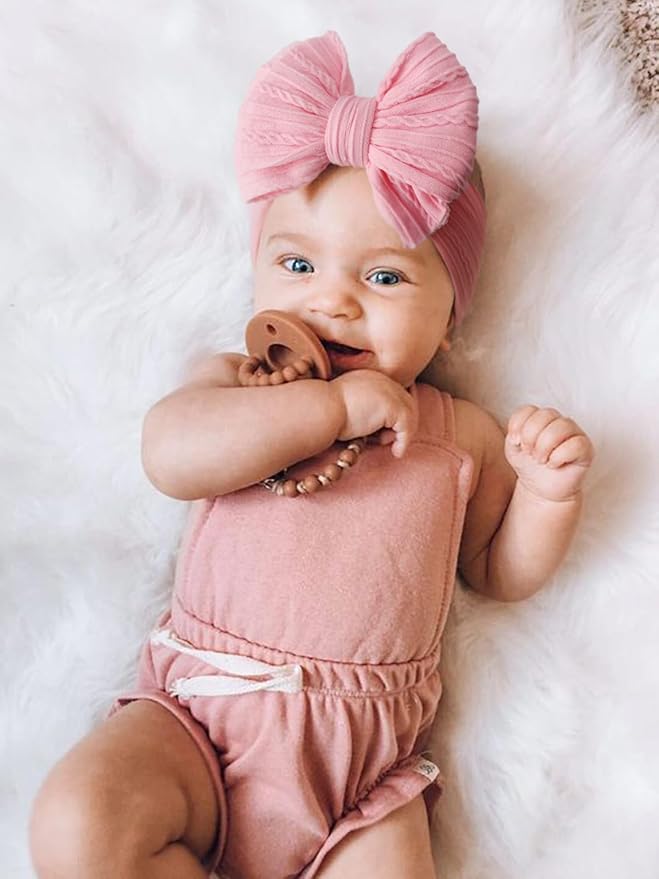 DRESHOW BQUBO Handmade Baby Headbands Soft & Stretchy Hair Bands with Bows Nylon Bows Hairbands for Girls Newborn Infant Toddlers Hair Accessories 5 Pack