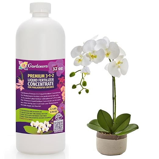 Premium Liquid PHALAENOPSIS Orchid Plant Fertilizer - 3-1-2 Concentrate for Indoor Plants and Flowers by Gardenera | Organic Plant Food for Pothos Plants - 32oz