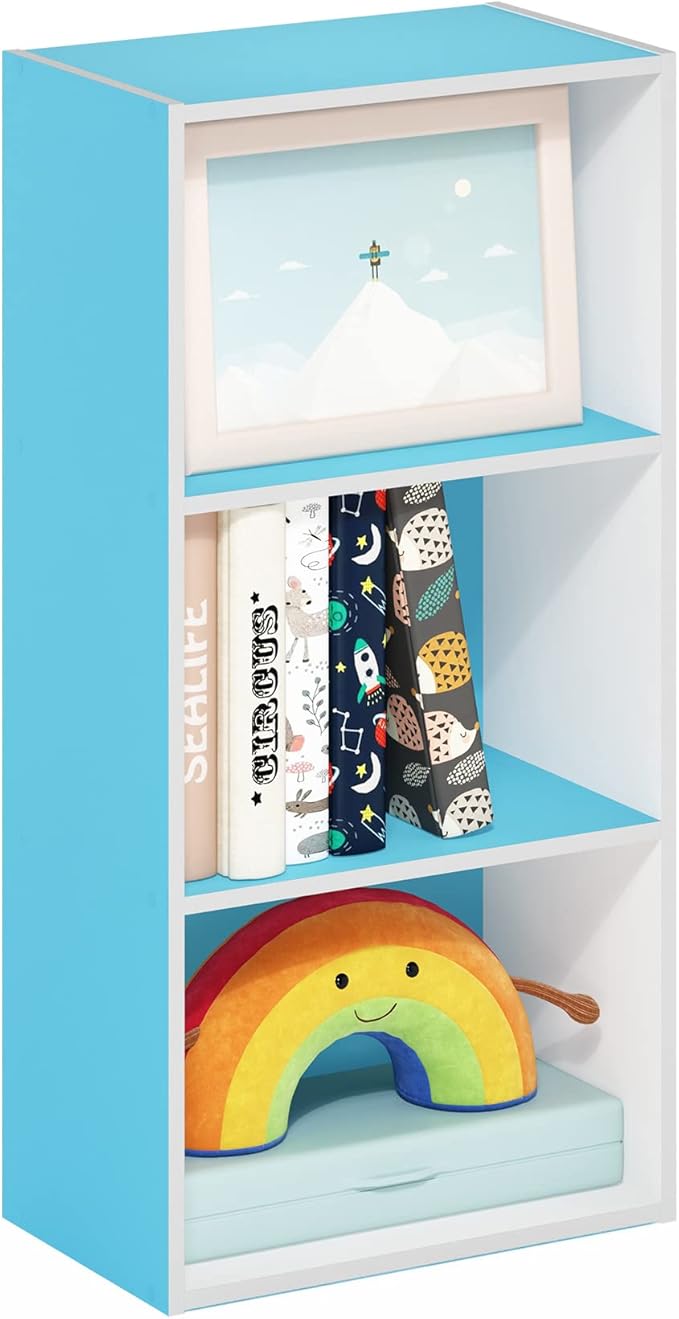 Furinno Luder 3-Tier Open Shelf Bookcase, Light Blue/White