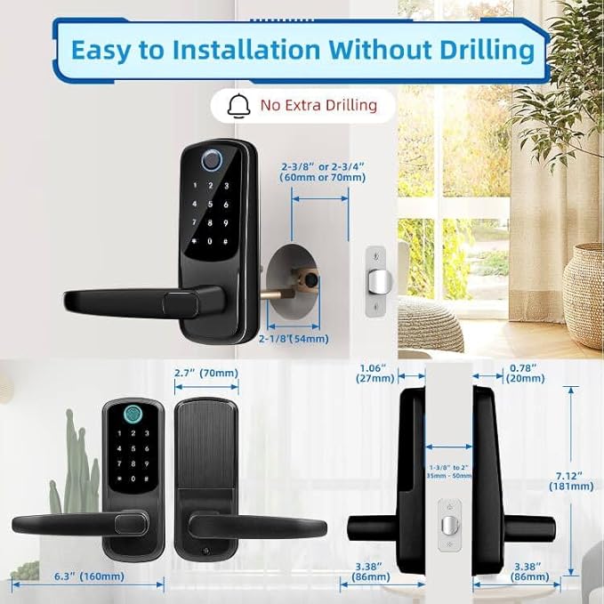 Smart Door Lock with Handle, Keyless Entry Digital Lock for Front/Interior Door,Fingerprint Exterior Locks, Electronic Deadbolt with Keypad,Biometric Door Knob,Smart Locks for Home, Apartment, Office