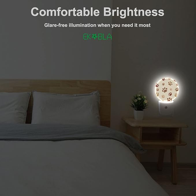 EKOBLA Paw Print Plug-in Night Light, Dog & Cat Paw Animal Footprint LED Nightlight with Dusk to Dawn Auto Sensor for Home Decor