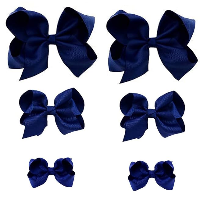 Navy Bows for Girls,6PCS Hand-made Grosgrain Ribbon Hair Bows Alligator Clips Hair Accessories for Little Teen Toddler Girls Kids (Navy)