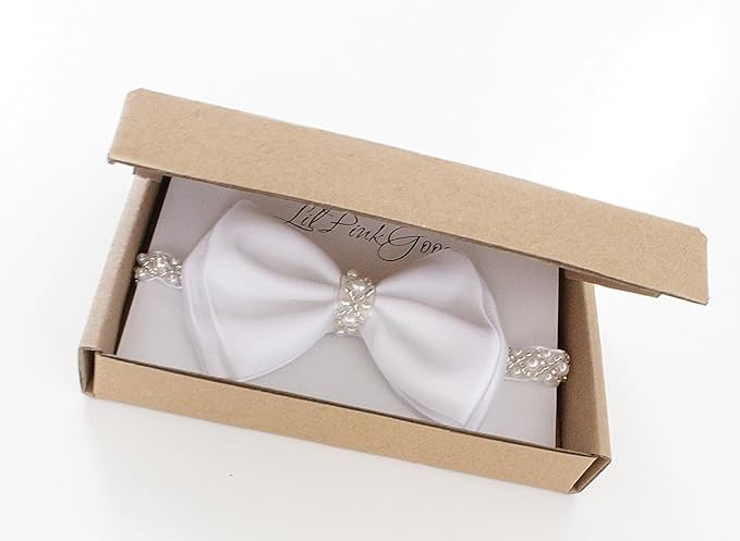 0-12 Newborn Baby Baptism Pearl Headband or Clip with Bow in WHITE Christening Headband with Satin Bow, Pearl Rhinestone Band (Light Pink(3-6Months), 1 Count (Pack of 1))