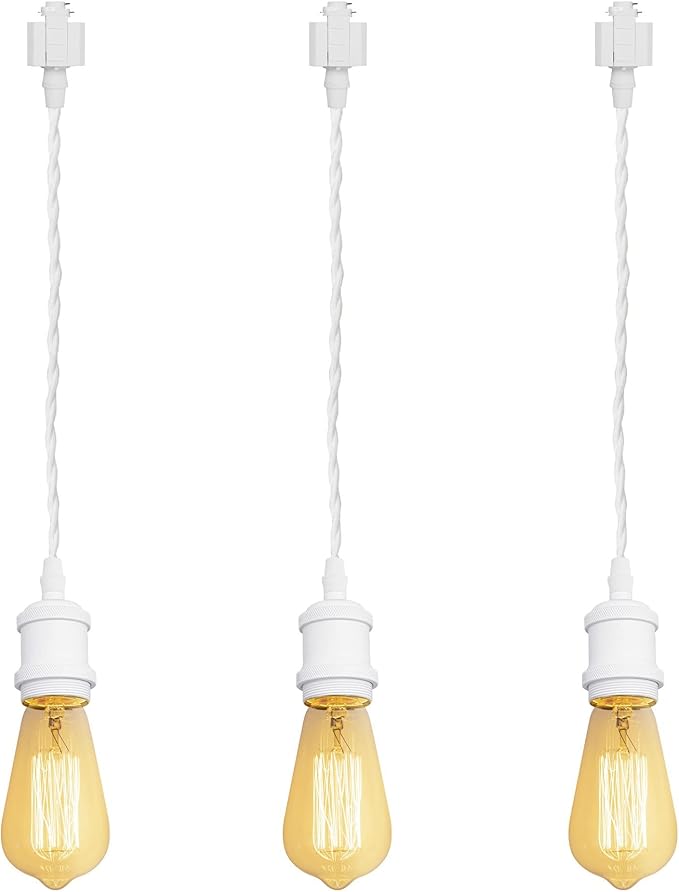 Kiven H-Type Wire Track LightPendants, 23.6 Inch Cord Length White Weave Rope, Restaurant DecorativePendant Light Industrial Pendant Lamp 3 Pack,Bulb Not Included（White）