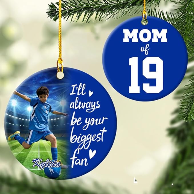 NAZENTI Personalized Family Soccer Christmas Ornament, Custom Girl, Boy Soccer Player Ornament with Name & Number, Soccer Keepsake Men Player Christmas Tree Decoration, Xmas Gifts for Football Lovers