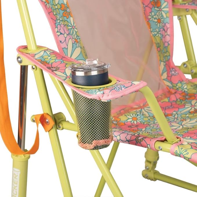 GCI Outdoor Comfort Pro Rocker Camping Chair | Portable Folding Rocking Chair with Durable Armrests & Drink Holder — Floral