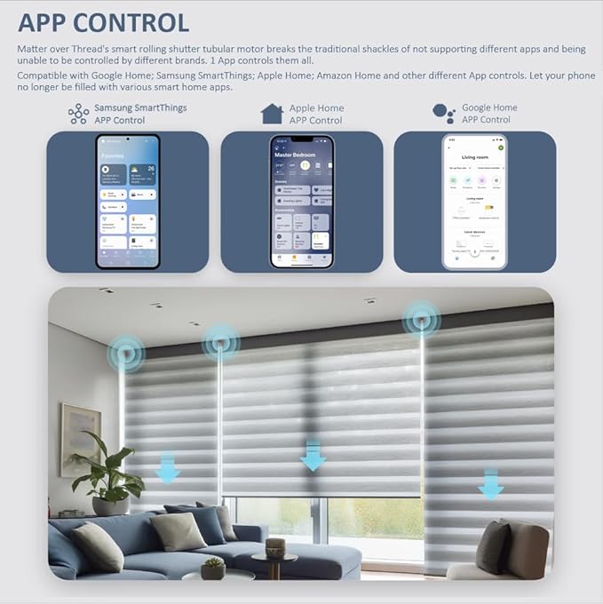 Matter Over WiFi Smart Roller Shade Motor, Φ45mm AC 120V Electric Blind Motor, Works with HomeKit, Alexa, Google Home, SmartThings (50N.m Torque for Φ55mm （2-1/8") Toothed Groove Tube