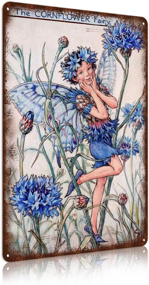 Flower Fairy Wall Decor Vintage Metal Tin Signs Fairy Garden Accessories - The Cornflower