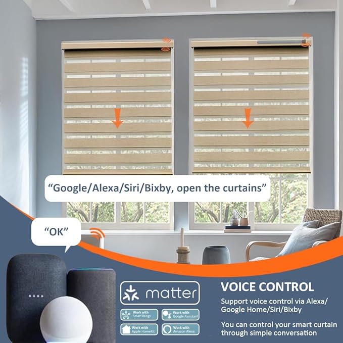 Matter Over WiFi Smart Roller Shade Motor, Φ45mm AC 120V Electric Blind Motor, Works with HomeKit, Alexa, Google Home, SmartThings (20N.m Torque for Φ74mm（3"） Round Tube)