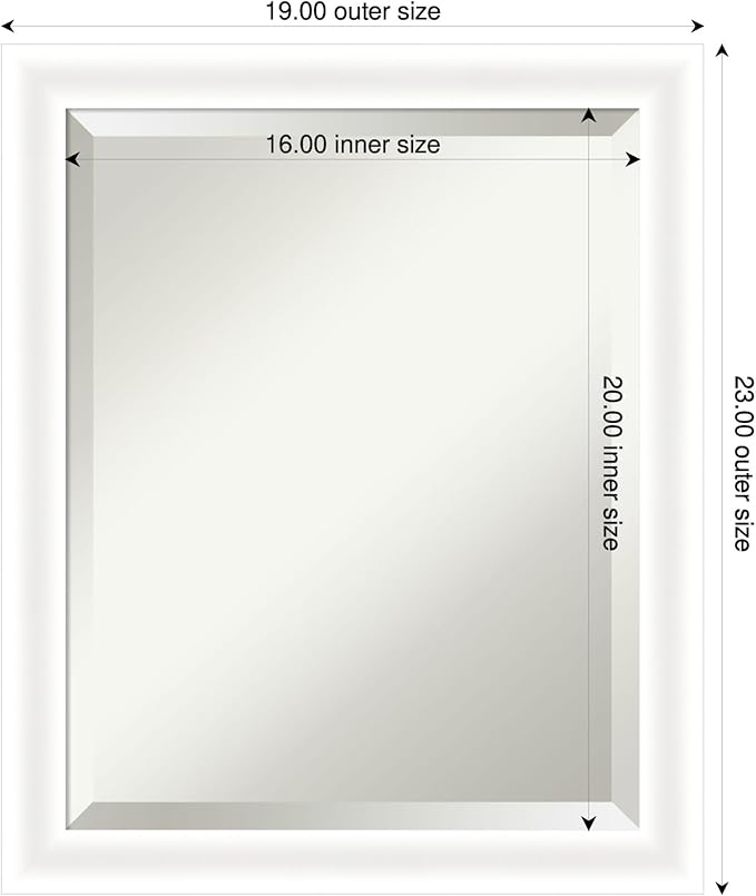 Amanti Art White Bathroom Mirror for Over Sink, 23x19 Oliver White Narrow Rectangle Vanity Mirror, Small Modern Wood Frame, Hangs Horizonally and Vertically, Bathroom Wall Decor, Beveled Edge