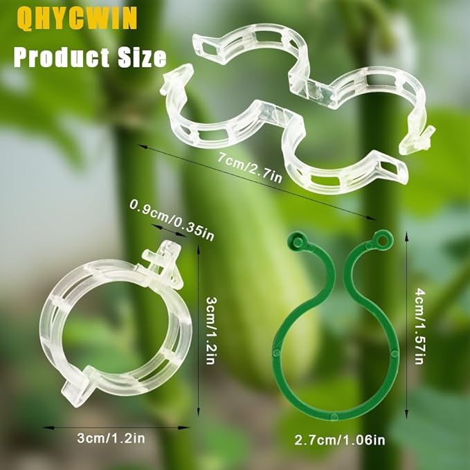 200 Pcs Plant Support Clips, 2 Types in 1 Pack, Plastic Garden Clips for Tomato, Grape, Cucumber, Vine Plants, Reusable Plant Clips for Climbing Plants (Green White)