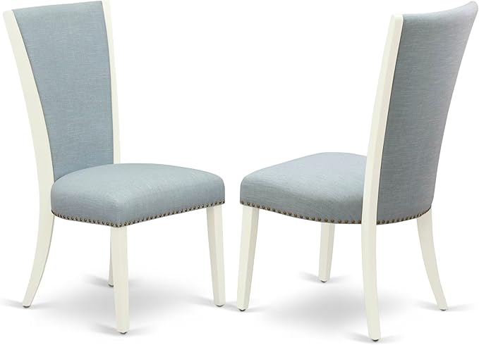 East West Furniture V077VE215-9 9 Piece Dining Room Furniture Set Includes a Rectangle Dining Table with V-Legs and 8 Baby Blue Linen Fabric Upholstered Chairs, 40x72 Inch, Multi-Color