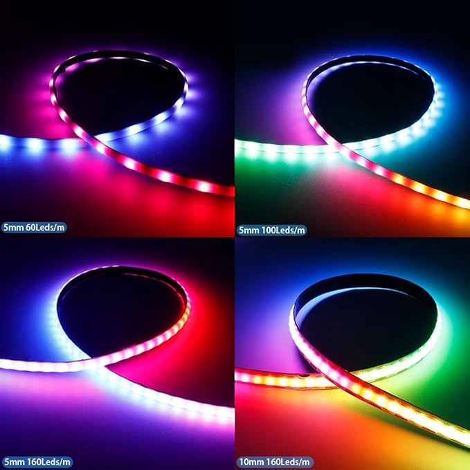 160LEDs/m 3.2FT WS2812B WS2812 LED Strip,10mm Width Individually Addressable Dream Color Flexible Smart Light Tape for Bedroom,Kitchen,Stage,TV Backlight,DC5V