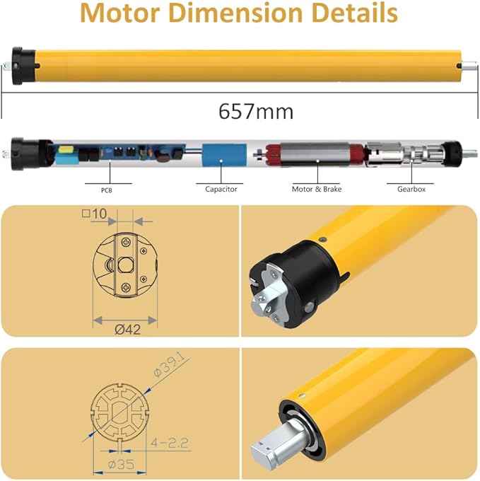 DC12V Dry Contact Motorized Roller Shade Motor Kit, 35mm Quiet Electric Blind Motor, RF Remote Automation Heavy Duty Motorize Persiana Existing Shades (6.0 N.m for Φ40mm (1.57") Octagonal Tube)