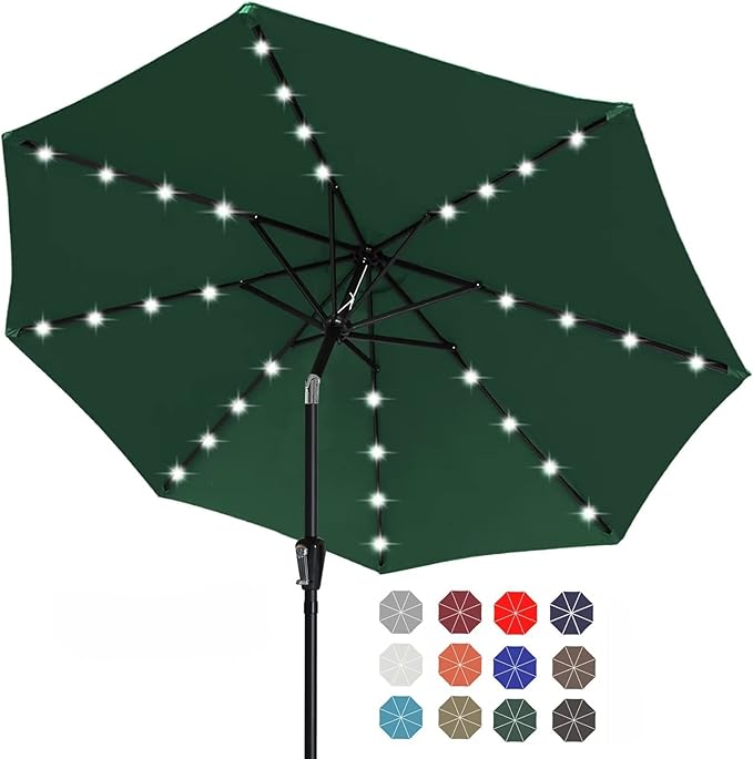 ABCCANOPY 10FT Durable Solar Led Patio Umbrellas with 32LED Lights (Green)