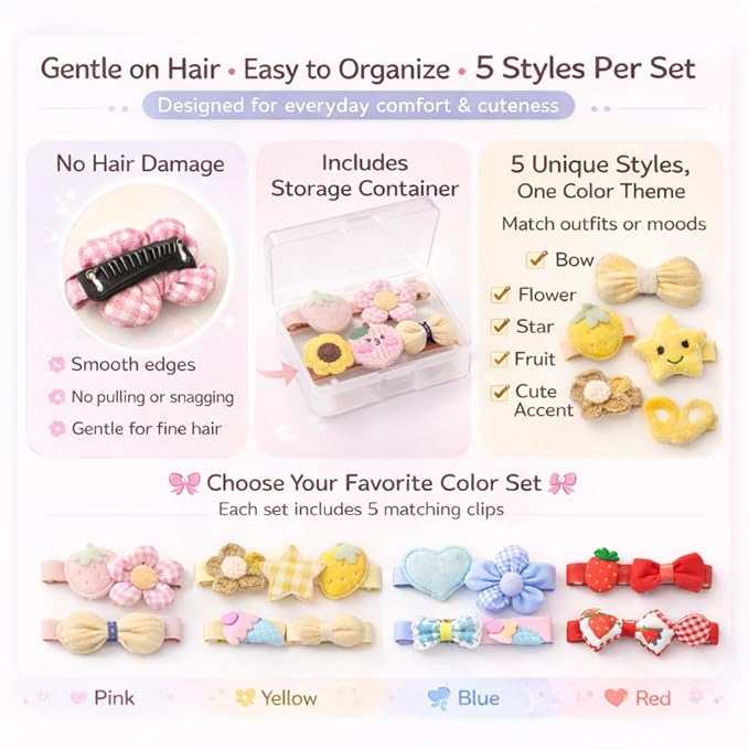Baby Girl Hair Clips Non Slip for Thin to Thick Hair - No Damage Soft Barrettes for Newborn Infant Toddler - Cute Cartoon Hair Accessories Set (Assorted)