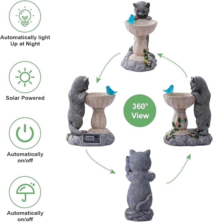 Cat Statues for Bird Bath: Outdoor Sculptures for Garden Lawn Patio Yard Balcony Porch - Unique Gifts for Mother Grandma Women