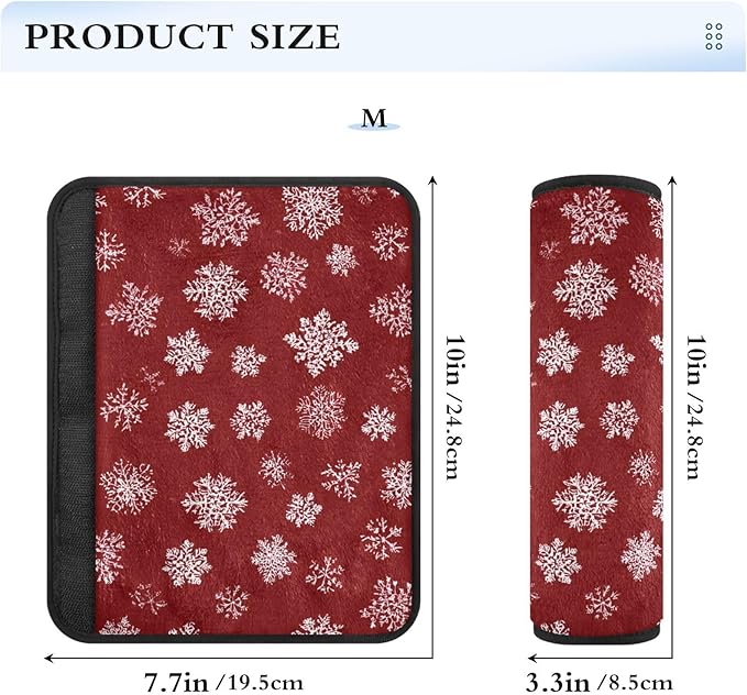 2 Pack Seatbelt Covers Seat Belt Cover Pad for Adults Boys Girls Car Seat Strap Covers Pads Cushion Universal Shoulder Strap Pad Protector for Backpack Camera Bag 10x7.7Inch Red Winter Snowflakes