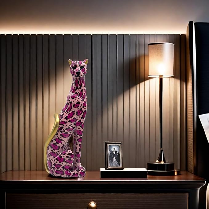Colorful Leopard Statue Art Figurine Sculpture Collectible Gifts for Leopard Lover Office Home Decor Desk Accessories Decoration Garden Figurines Outdoor Decor (Color B)